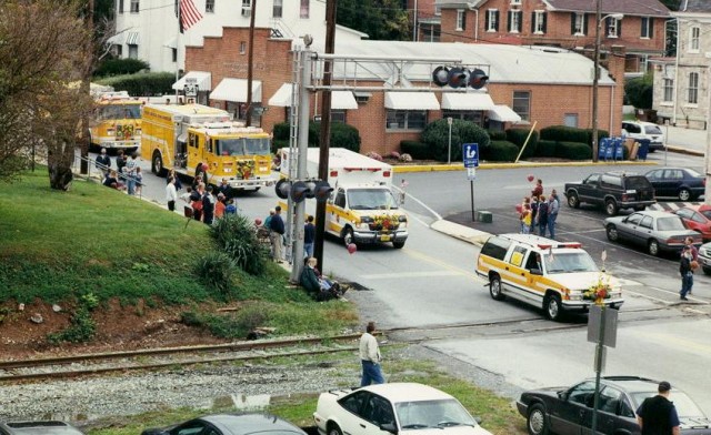 West Grove Fire Company units approach the reviewing stand at the 1998 parade